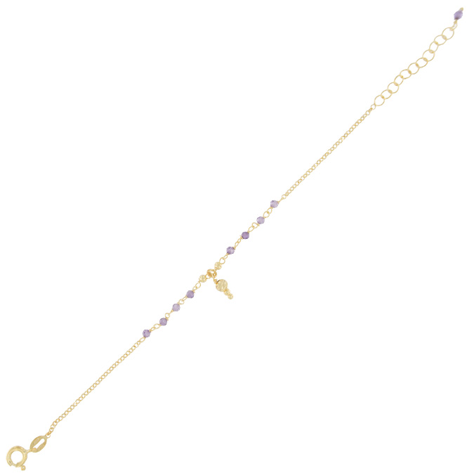 Ingrosso bracciale con 3 palline centrali e 4 pietrine viola per lato in argento 925 placcato oro cod. 19233886