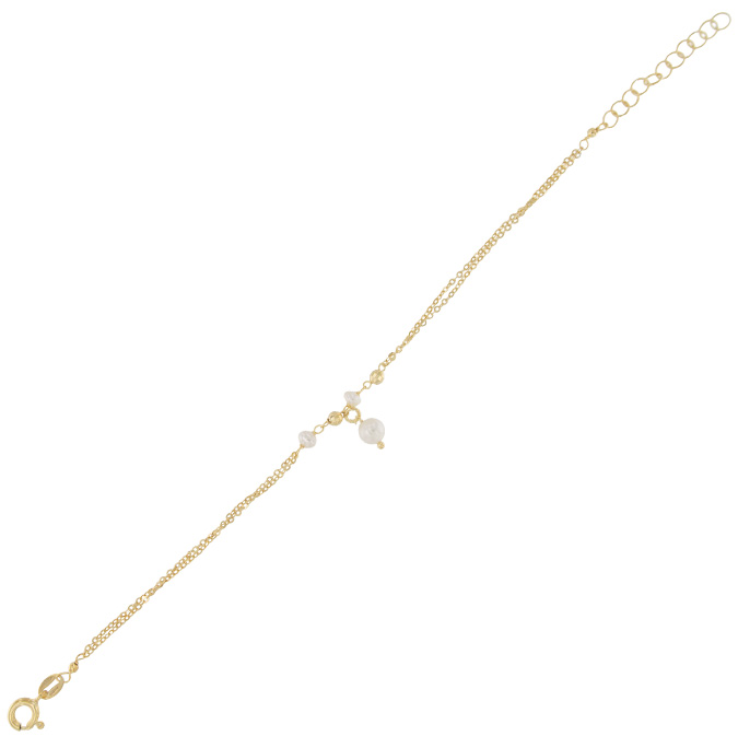 Ingrosso bracciale a 2 fili con una perla pendente tra perle e palline in argento 925 placato oro cod. 19233896