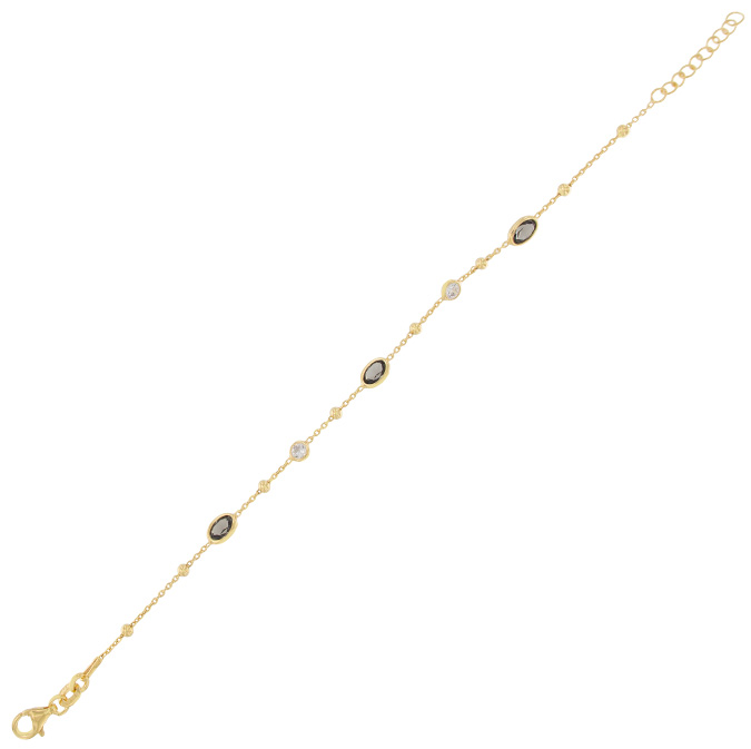 Ingrosso collana con zirconi blu e bianchi alternati da palline in argento 925 placcato oro cod. 40197436