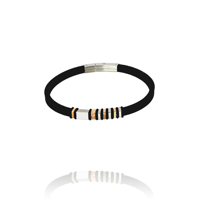 Ingrosso bracciale caucciù con zircone bianco e inserti lucidi in rosè cod. AC192736
