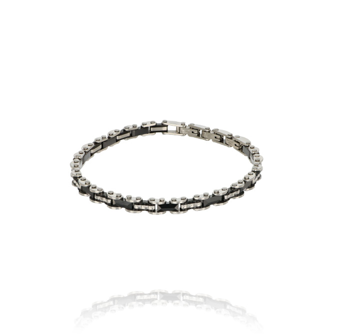 Bracciale acciaio con ceramica nera e placche intercalate cod. AC191232