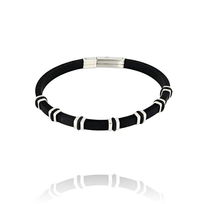 Ingrosso bracciale in caucciù con inserti in acciaio cod. AC191611