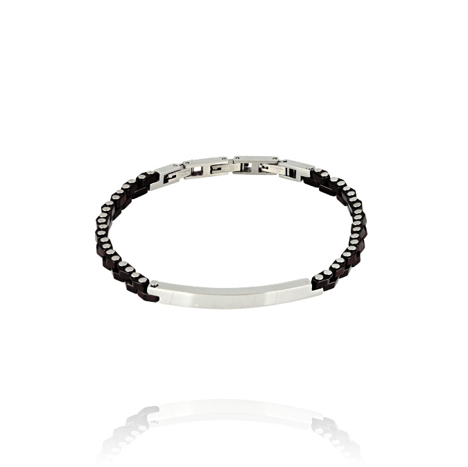 Ingrosso bracciale acciaio con ceramica nera e piastra centrale cod. AC191942