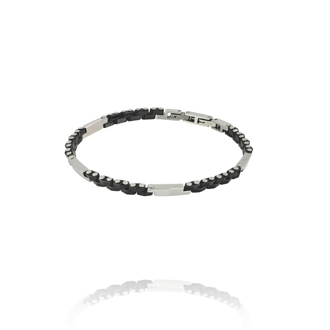 Ingrosso bracciale acciaio con ceramica nera e 4 piastrine lucide cod. AC191943