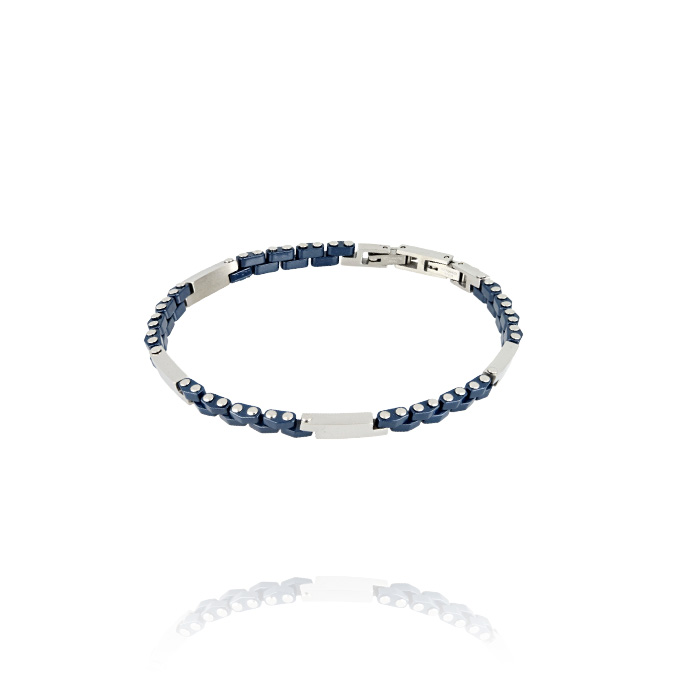 Ingrosso bracciale acciaio con ceramica blu e piastre cod. AC191944