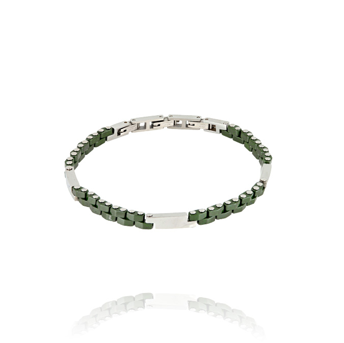 Ingrosso bracciale acciaio con ceramica verde e piastre cod. AC192818