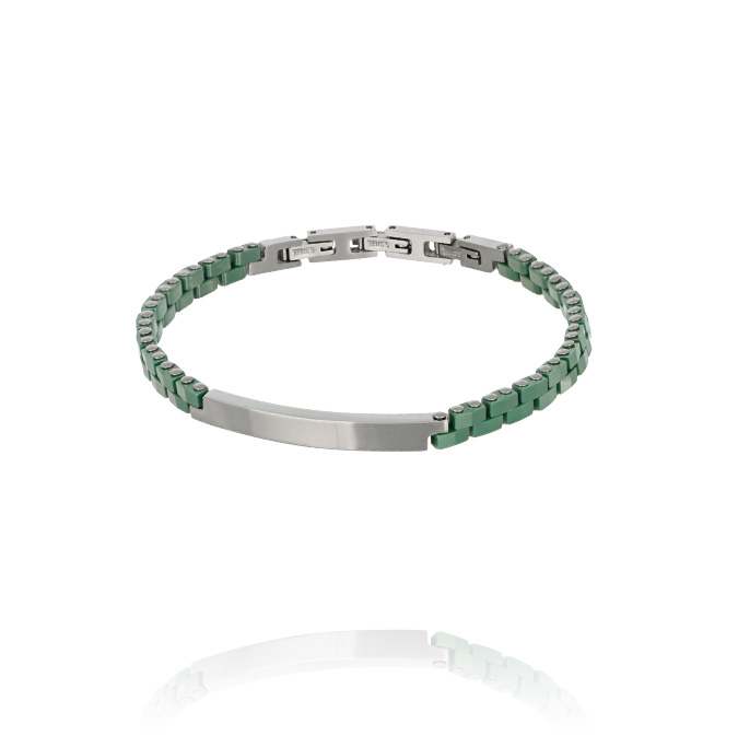 Ingrosso bracciale acciaio con ceramica verde e piastra centrale cod. AC193106
