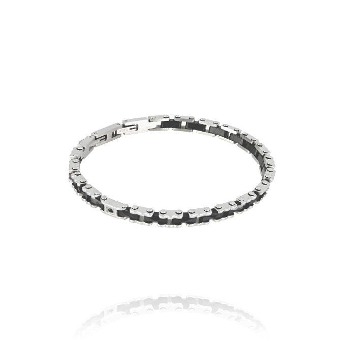 Ingrosso bracciale acciaio con ceramica nera e 1 zircone nero cod. AC194055