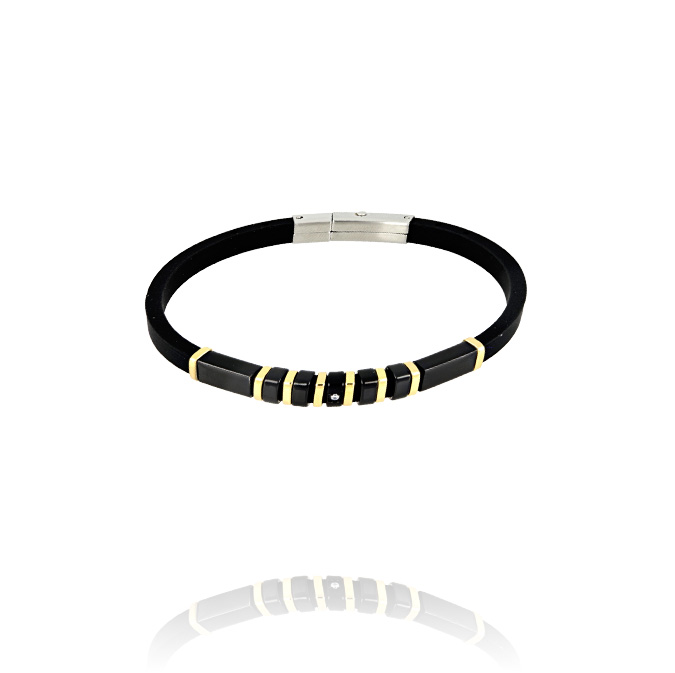 Ingrosso bracciale caucciù con inserti placcati oro e zircone bianco cod. AC195358