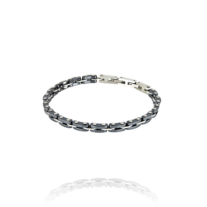 Ingrossoracciale acciaio con ceramica grigia e placche al mezzo cod. AC195639