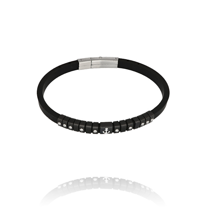 Bracciale in caucciù con ancora centrale tra rondelle cod. AC196123