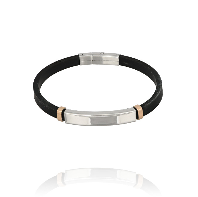 Ingrosso bracciale caucciù con placca centrale tra inserti rosè cod. AC196399