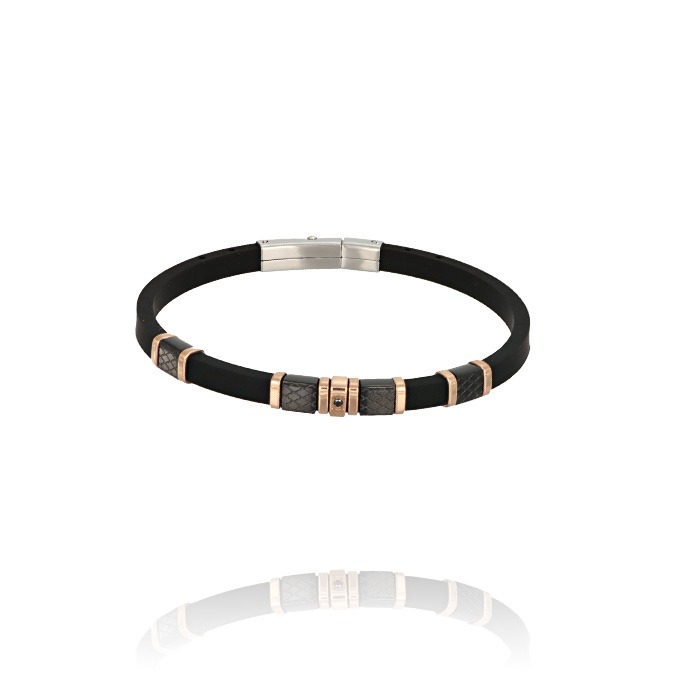 Ingrosso bracciale caucciù con zircone bianco e inserti in acciaio cod. AC196478