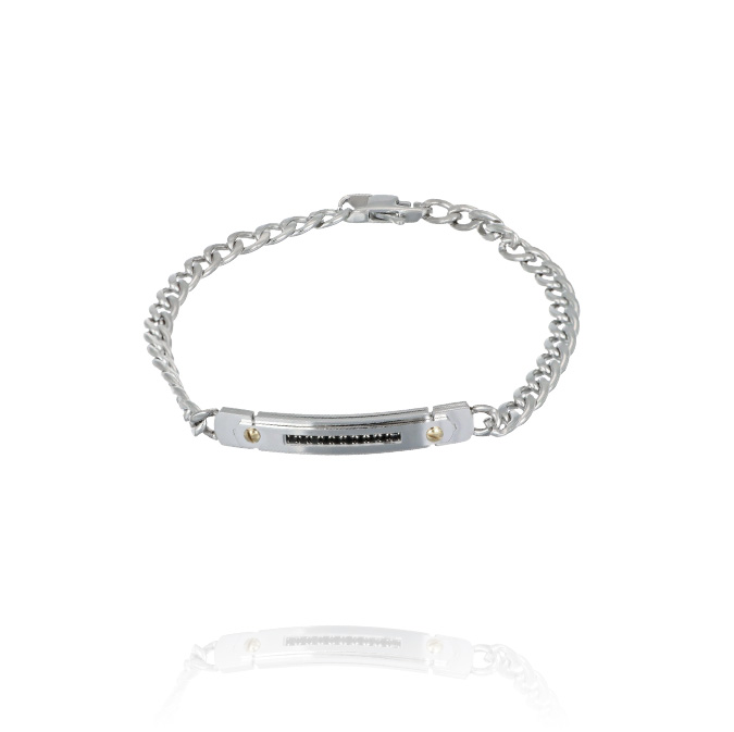 Ingrosso bracciale a catena in acciaio con placca centrale e 9 zirconi cod. AC196594