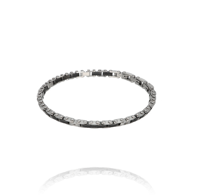 Ingrosso bracciale acciaio con ceramica nera e 6 piestre con zircone nero cod. AC196621