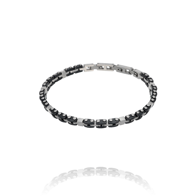 Ingrosso bracciale acciaio con ceramica nera e 7 inserti lucidi cod. AC196627