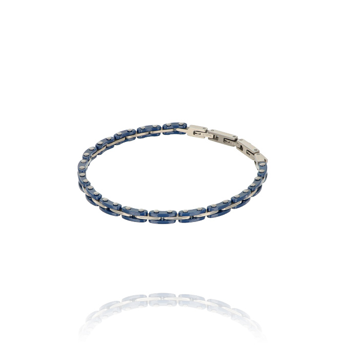 Ingrosso bracciale acciaio con ceramica blu e inserti lucidi cod. AC196976