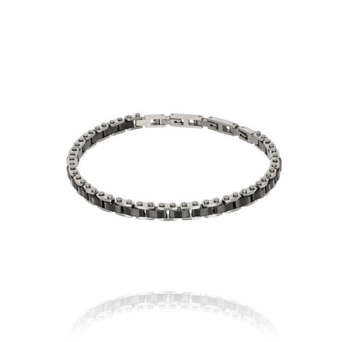 Ingrosso bracciale acciaio con ceramica nera cod. AC197066