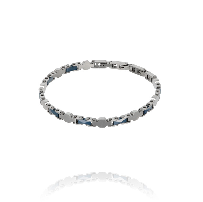 Ingrosso bracciale acciaio con ceramica blu alternata ad inserti lucidi cod. AC197130