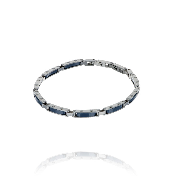 Ingrosso bracciale acciaio con ceramica blu rettangolare cod. AC197143