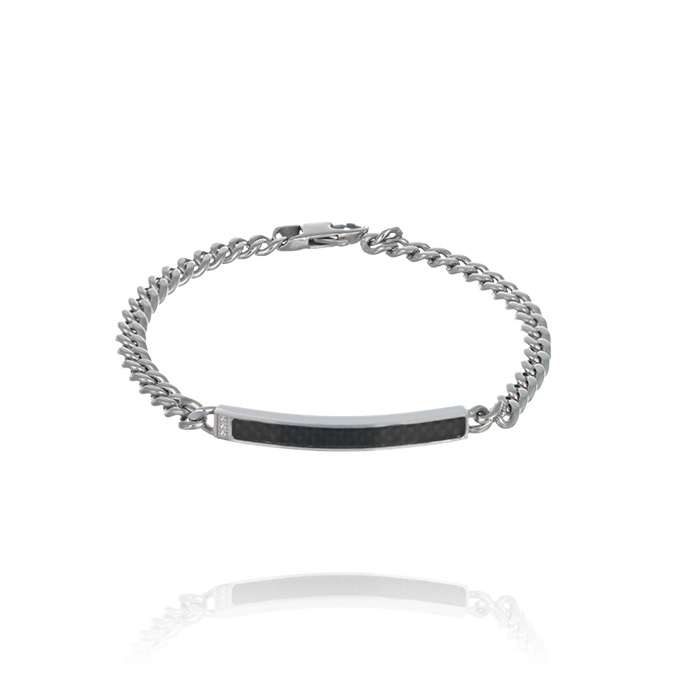 Ingrosso bracciale a catena in acciaio e piastra con carbonio centrale cod. AC197191
