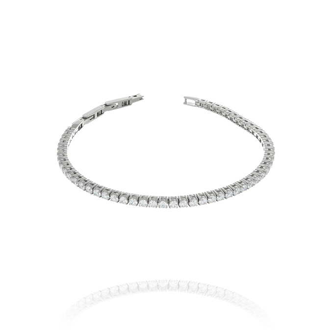 Ingrosso bracciale acciaio tennis con zirconi bianchi - 3mm - 18 cm cod. AC197272