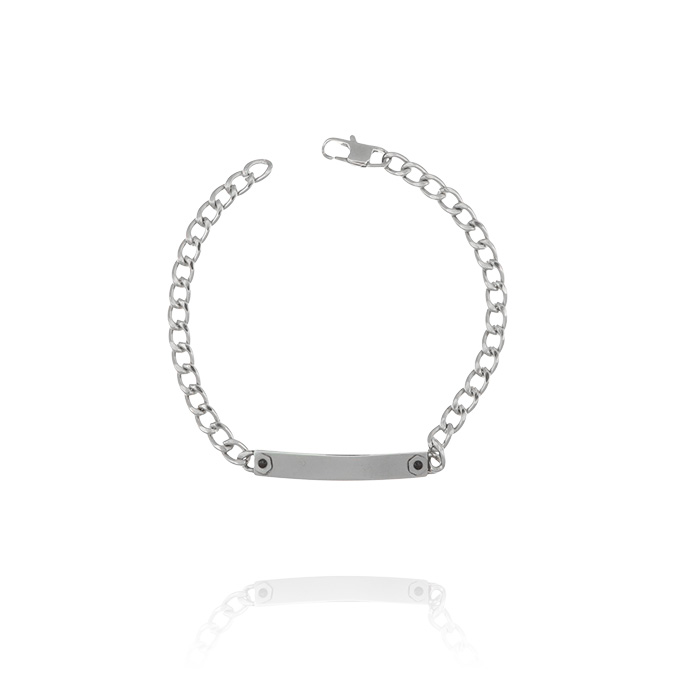 Ingrosso bracciale a catena acciaio con piastra centrale e 2 bull nere cod. AC197226