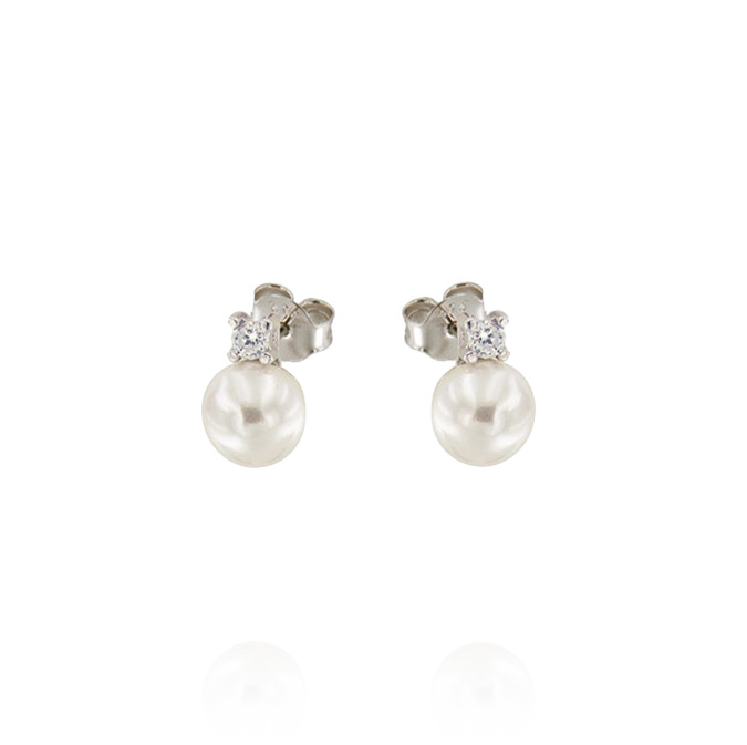 Ingrosso orecchini con perla bianca e zircone bianco 6 mm in argento 925 rhodiato cod. 41135201