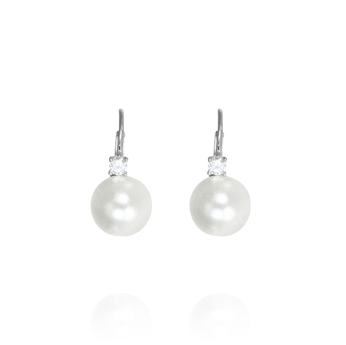 Ingrosso orecchini a monachella con perla bianca e zircone bianco 10 mm in argento 925 rhodiato cod. 41352610