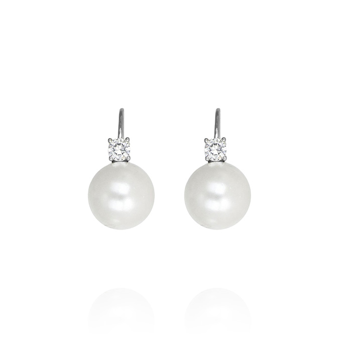 Ingrosso orecchini a monachella con perla bianca e zircone bianco 12 mm in argento 925 rhodiato cod. 41352712
